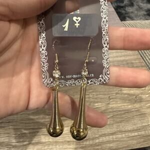 2.75” Long Gold Tone Dangle Drop Double Teardrop Diamond Hook Pierced Earrings